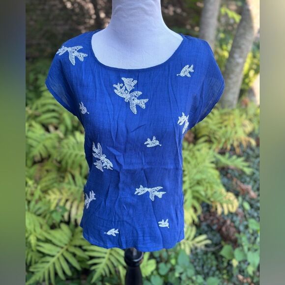 THML Royal Blue Blouse with White Embroidery - Picture 2 of 5